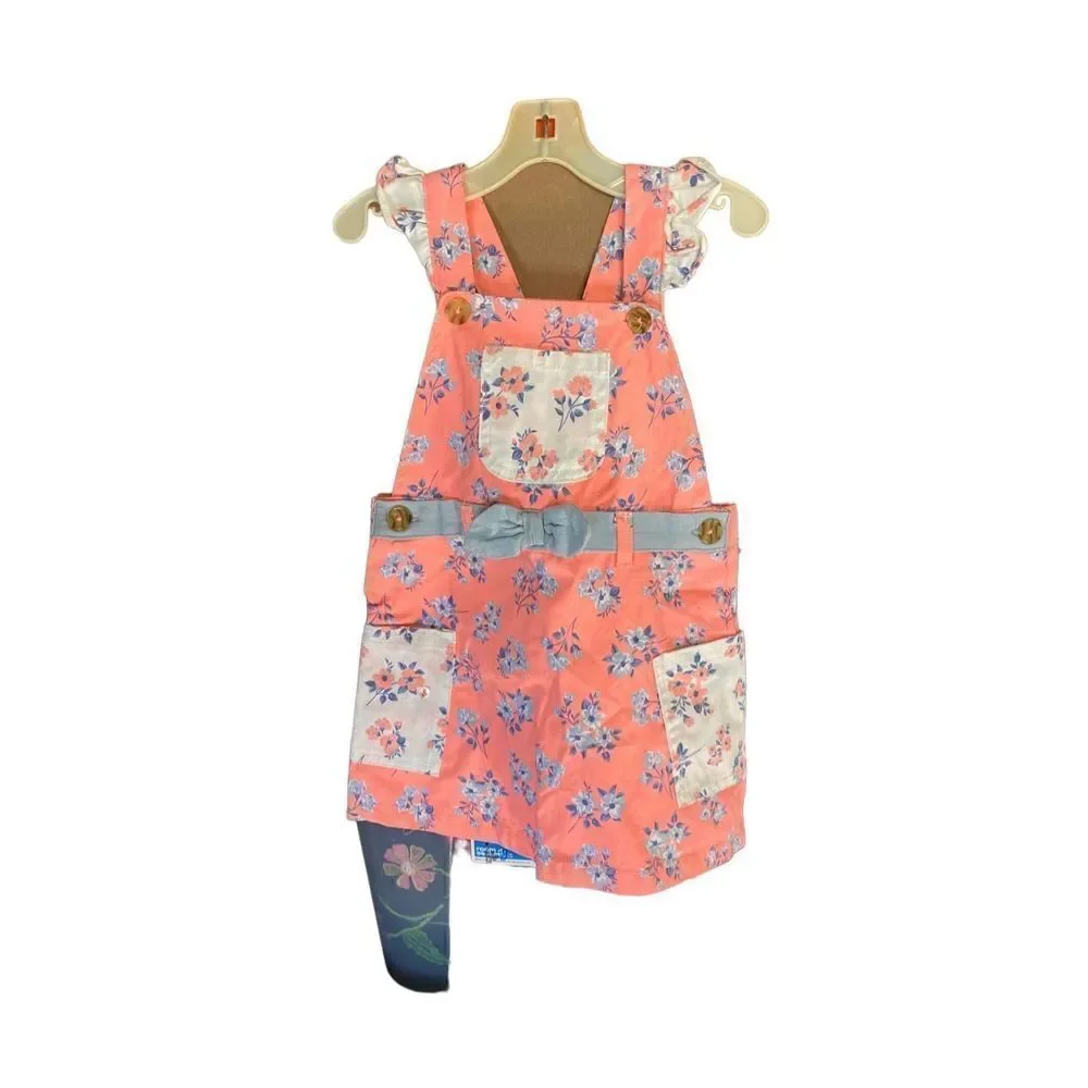 GW acquisitions toddler girls, floral ruffle trim, overall dress 3/T